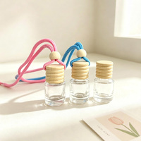 Bouteilles diffuseurs de parfum suspendues transparentes pour voiture, vides, 6 ml, cylindriques en verre, avec bouchon en bois, pour parfums et huiles essentielles