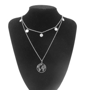 Fine4U F4U-N223 En Gros En Acier Inoxydable Rondes Monde <span class=keywords><strong>Carte</strong></span> Or Double Chaînes Collier - Product Image 6