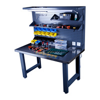 Banc de travail multifonctionnel robuste en acier inoxydable pour assemblage industriel, avec panneau perforé pour affichage d'outils, pour production en usine