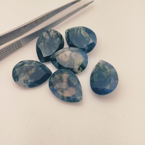 Agate mousse naturelle, taille poire, polie, couleur vert clair, effet de jeu de couleurs, pierres précieuses calibrées en vrac pour la fabrication de bijoux, 7x10mm, lot de 10 pièces - Product Image 3