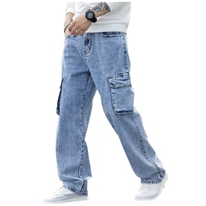 YIMAI <span class=keywords><strong>Jeans</strong></span> Cargo da Uomo Personalizzati, Nuova Moda, Lavaggio Acido, Blu, Gamba Dritta, <span class=keywords><strong>Tasche</strong></span> <span class=keywords><strong>Laterali</strong></span> con Patta, Stile Casual - Product Image 2