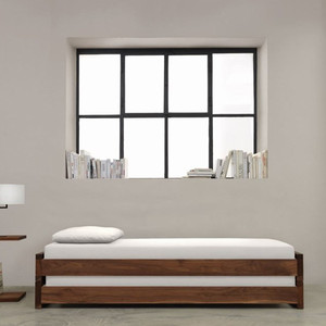 Lit japonais surélevé en bois massif, bois de cerisier nord-américain, style nordique minimaliste, noyer noir, lit double sur mesure King Size - Product Image 5