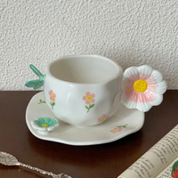 Ensemble tasse et soucoupe en céramique pour la maison, motif floral en relief papillon façonné à la main
