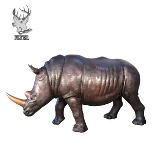 핫 세일 정원 장식 대형 금속 동물 조각 청동 실물 크기 코뿔소 동상 판매