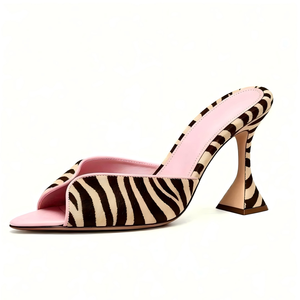 Sandali da donna con stampa zebrata, tacco a blocco, punta aperta, taglio a V, slip-on, con tacco alto a tromba, unici, per feste - Product Image 1