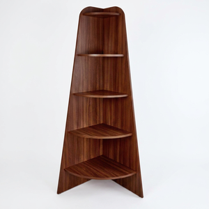 Teak Wood <b>Corner</b> Bookcase 5 Tier Pyramidal Open Shelf Quarter Circle Display Tower - Product Image 1