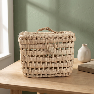 Panier de pique-nique miniature suspendu fait main en feuille de palmier, jaune clair antique, style Paléo Chic, écologique et alimentairelement sûr - Product Image 3