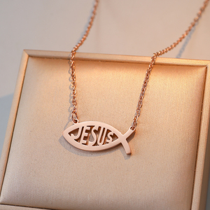Nouveau Collier Pendentif Simple en Acier Inoxydable avec Caligraphie Religieuse Poisson de Jésus, Style Musulman <span class=keywords><strong>Islamique</strong></span> Arabe, pour l'Aïd et le Ramadan, Vente en Gros - Product Image 4