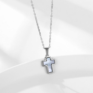 Perhiasan Bebas nikel baja tahan karat Dainty Cross Charm berlapis emas cangkang mutiara liontin salib untuk wanita pria membuat kalung - Product Image 3