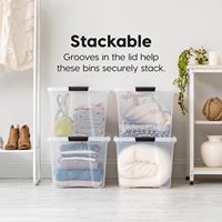 Conteneurs de rangement empilables transparents avec loquets de sécurité, poignée de traction robuste, sans BPA, lot de 6 bacs de rangement en plastique empilables de 72 Qt avec couvercles