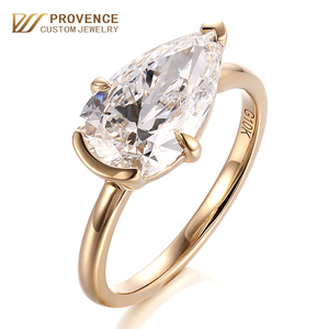 Anillo de compromiso original de diseñador, personalizado, de oro amarillo de 18k, con incrustaciones de diamantes cultivados en laboratorio con corte de pera, certificado por IGI, genuino. - Product Image 1