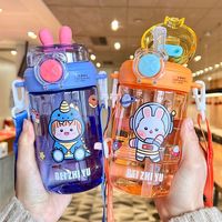 Gourde d'eau en plastique pour enfants, chic, portable, motif dessin animé, sans BPA, avec sangle, pour l'école