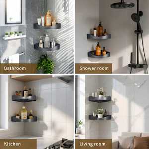 Metal Wall-Mounted No-Drill <strong>Bathroom</strong> Rack <strong>Corner</strong> Shower <strong>Caddy</strong> with Hanging Shower Hook Space-Saving Bath Shelf Storage Holder - Product Image 4