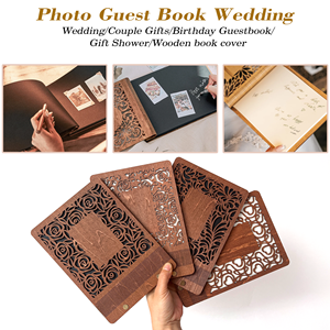 Album photo en bois gravé <span class=keywords><strong>au</strong></span> laser avec couverture personnalisable, cadeau d'anniversaire personnalisé, <span class=keywords><strong>livre</strong></span> de souvenirs de mariage rustique pour couples - Product Image 4