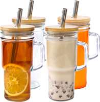 Gobelet à café en verre réutilisable de 24 oz avec poignée, couvercle en bambou et paille, pour sublimation