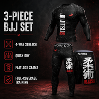Ensemble de shorts de boxe MMA, rashguard Jiu Jitsu BJJ, 3 pièces, manches longues, compression, spats, pour hommes adultes, séchage rapide, extensible, transfert thermique