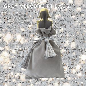 10x15cm 4x6 Inch Grey Velvet Drawstring Jewelry Pouches <b>Small</b> <b>Gift</b> <b>Bags</b> Rings Bracelets Cosmetics Blank Silk Screen Printed - Product Image 3