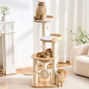 Wholesale 49 Inch Solid Wood Multi Level Tower OEM ODM Custom Logo Sisal <b>Scratching</b> <b>Post</b> Modern Indoor Waterproof Carton - Product Image 2