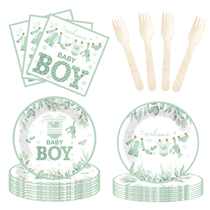 Juego de Platos de Papel para Baby Shower de Niño DAMAI, Decoraciones Verdes, Platos, Servilletas y Vasos Desechables - Product Image 2