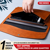 Carpeta de Cuero PU Marrón Resistente, Portadocumentos Impermeable, Estuche Tipo Sobre con Cierre a Presión, Funda para Portátil