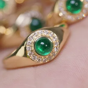 Xinfly, gran oferta, joyería personalizada, Esmeralda Real de 0,5 quilates y anillo de compromiso de diamante Natural de 0,15 quilates para niña, joyería fina de oro de 18 quilates
