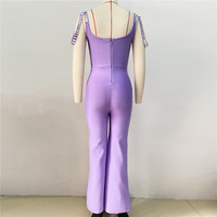 JB2261 Combinaison sans manches pour femme mature Vêtements de boîte de nuit avec strass Tenue de soirée à la mode en violet