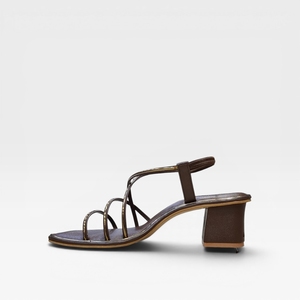 Stylish Metallic Bronze Open Toe Block Heel <b>Sandals</b> Crisscross Strappy Slingback Casual Party Footwear for Women Chic - Product Image 4