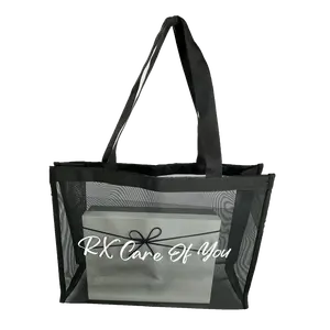 New Design Outdoor Handbag Ripstop Mesh Beach Handbag Tote Bag Fashion Black Personalized Clear Washable Nylon Tote Bag Logo