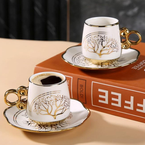 Vàng mạ xương Trung Quốc Thổ Nhĩ Kỳ cà phê Cappuccino <span class=keywords><strong>cup</strong></span> <span class=keywords><strong>Set</strong></span> 12Piece gốm sứ cốc cà phê và chiếc đĩa thiết lập với tùy chỉnh thiết kế - Product Image 3