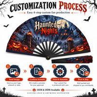 Éventails pliables personnalisés en tissu, bambou, plastique, bois pour Halloween, soirées fantômes, nuits hantées, avec logo sur mesure, vente en gros
