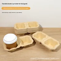 Support à double gobelet jetable en pulpe de bambou biodégradable et recyclable, déchirable, pour café, thé au lait et boissons à emporter