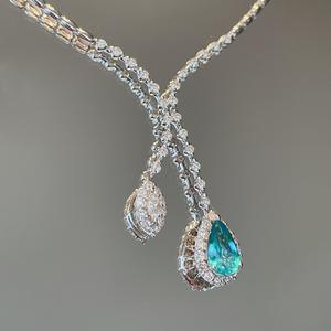 Collier pendentif en argent pur S925 avec goutte d'eau bleue, saphir en forme de larme, réglable, petit, frais, doux, collier claviculaire, collier tendance - Product Image 1