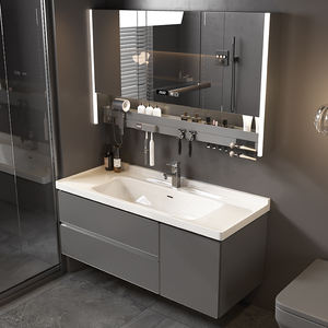 Ensemble de meubles de salle de bain modernes de luxe avec miroir intelligent, armoire étanche, finition laquée pour villa, hôtel et appartement - Product Image 2
