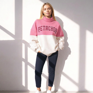 Sudadera Personalizada con Cuello Alto y Bloques de Color, Nombre del Equipo Universitario, Suéter Retro Preppy de Dos Tonos para el Día del Partido - Product Image 3