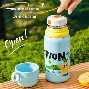Botella de Agua Infantil de Acero Inoxidable de Grado Profesional, con Tapa de Apertura por Botón, Vaso Escolar para Niños con Función para Compartir - Product Image 2