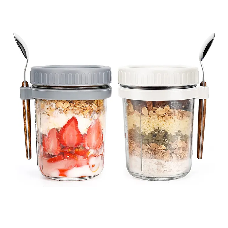 Breakfast Wide Mouth Food Grade Overnight Salad Oats Glass Mason Jar Container For Oats Milk Beravge