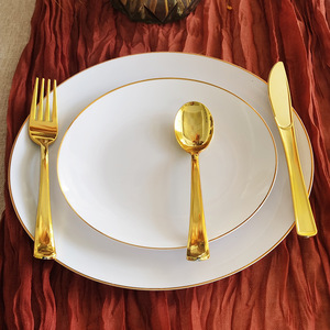 Langlebige PS-Essteller ohne Keramik mit Weiß-Gold-Rand, Leichtgewichtige Kunststoff-Servierplatten für Restaurants und Hotels, OEM-Unterstützung - Product Image 4