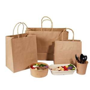 KM Top-Ranking Handle Bag Wholesale Custom Logo Eco-Friendly Tote Bag Brown Fast Food Take Away Kraft Paper Bag - Product Image 2