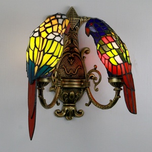 LongHuiJing Tiffany Pastoral Style Double Headed Parrot Handmade Stained Glass 2light Wall Lamp Suitable for Bedroom Living Room - Product Image 3