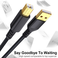 Câble d'imprimante USB en alliage d'aluminium en gros, conducteur en cuivre pur, gaine tressée en nylon, plaqué or, USB Type-A B 2.0 rapide