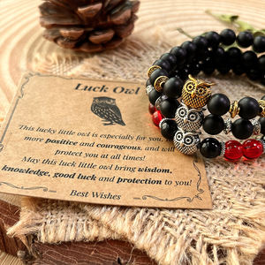 Pulsera de protección y sabiduría Vintage 8mm mate negro ágata cuenta búho encanto pulsera para regalo de graduación - Product Image 3