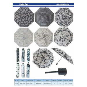 Feeling Rain Three Fold Manual <b>Umbrella</b> 21.5 In Black White Pattern Polyester Print <b>Windproof</b> Adult Use - Product Image 2