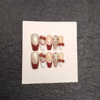 Vente en gros de 10 pièces de faux ongles en gel peints à la main, couleur nude jaune, français, faits à la main, en acrylique, à presser, de haute qualité