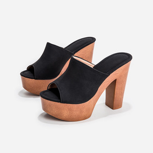 Sandales compensées JiaoShangMi à bout ouvert en faux daim avec semelle en bois, plateforme, à enfiler, pour l'été, rehaussantes - Product Image 4