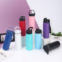 Bouteille d'eau portable personnalisée de 500 ml en acier inoxydable 304 à double paroi isolée sous vide, écologique, avec paille et poignée pour le sport et la gym
