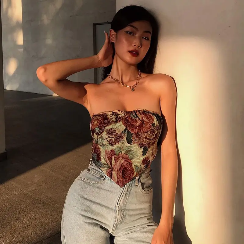 Latest Summer Fashion Women Tube Tops Printed Strapless Camisole Girls Short Tops Sexy Tube Tops Summer Print Vest For Women