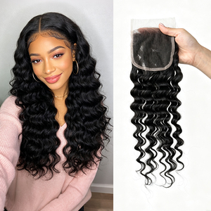 Closure en dentelle HD 4x4 Deep Wave, 100% cheveux humains bruts, 12-18 pouces, dentelle suisse, sans perte ni emmêlement, peut être teint et décoloré, noir naturel - Product Image 1