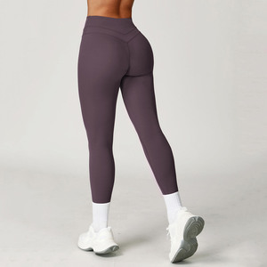 Leggings da Yoga a Vita Alta con Logo Personalizzato e Doppia Linea in Vita, Leggings Sportivi Aderenti Effetto Nudo per Donna - Product Image 1