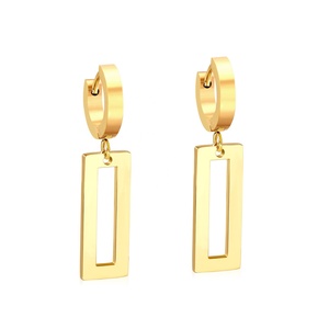 Boucles d'oreilles pendantes rectangulaires creuses en acier inoxydable plaqué or 18 carats style Hip Hop, bijoux géométriques chics pour femmes - Product Image 1