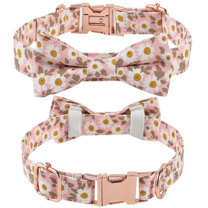Tanpopo özel Logo köpek tasması ayarlanabilir dayanıklı pamuklu kumaş papyon lüks altın Metal toka Pet yaka malzemeleri - Product Image 1